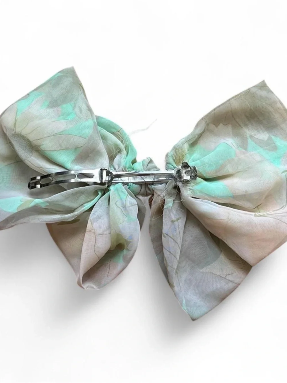 True Vintage Pastel Floral Bow Hair Clip - Mint and Cream 1980s
